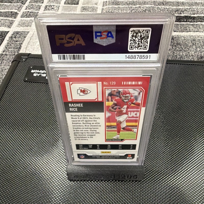 Panini 2023 Contenders Optic Rashee Rice Chiefs Rookie Ticket Auto #129 PSA 9 view 2