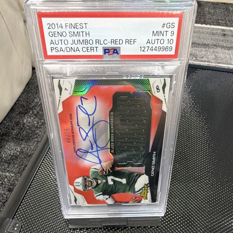Topps 2014 Finest Geno Smith Auto Jumbo RLC Red Refractor #AJR-GS PSA 9/10