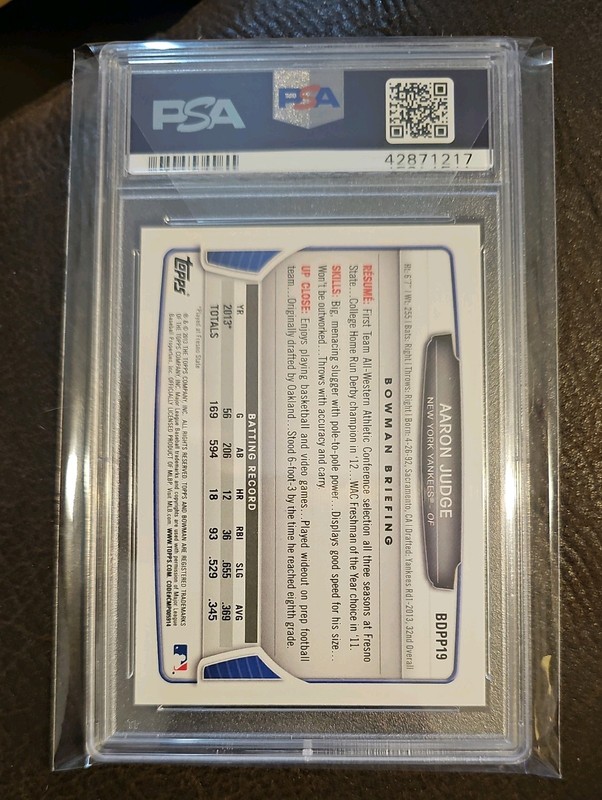 2013 Bowman DP & Pros. Aaron Judge RC #BDPP19 PSA 10 GEM MINT NYY Rookie view 2