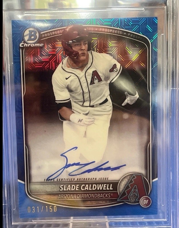 2025 Bowman Chrome Slade Caldwell Blue Mojo Auto /150 #BMA-SC Diamondbacks view 2