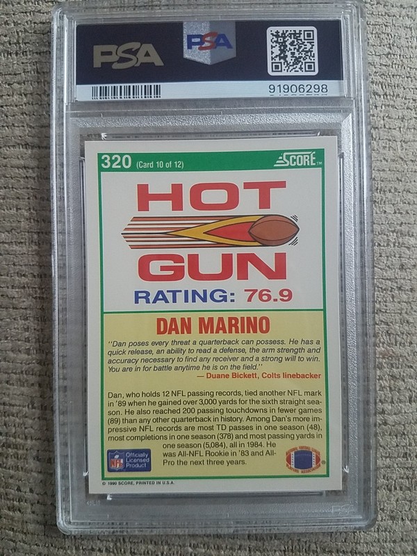 1990 Score - Hot Gun Dan Marino #320 PSA 10!! ONLY 118!! view 2