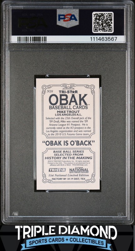 2010 Tristar Obak Mini 31st National Promo #N28 Mike Trout PSA 10 Gem MT AC996 view 2