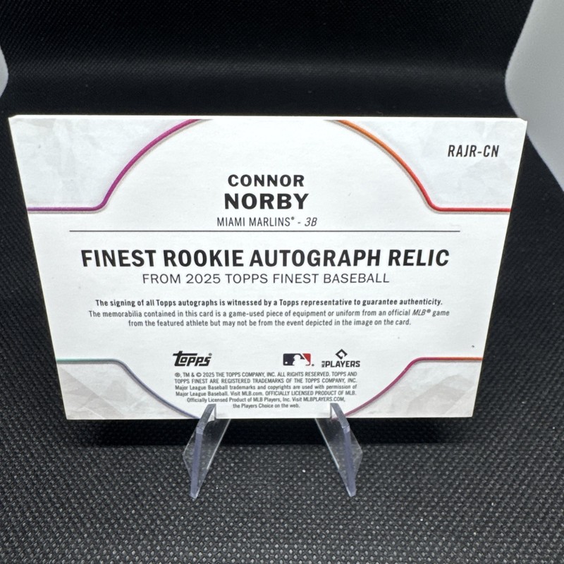 2025 Topps Finest Connor Norby Finest Rookie Patch Auto /299 Game Used Relic view 2