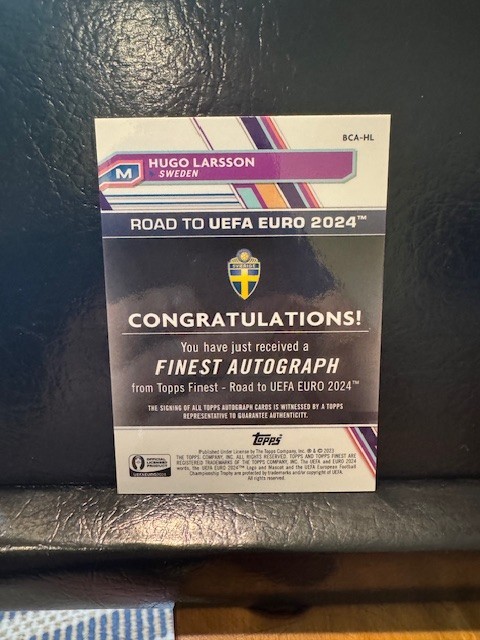 2023 Topps Finest Road to UEFA Euro 2024 Hugo Larsson RC Auto #BCA-HL view 2