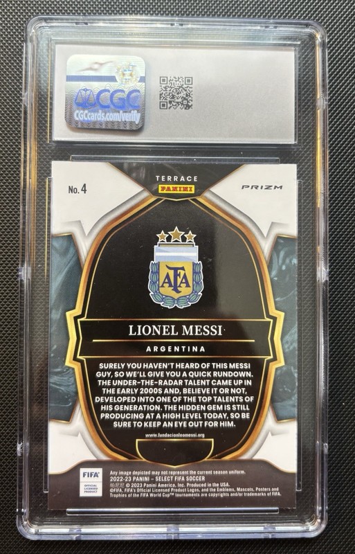 2022-23 Select FIFA Lionel Messi SIlver Prizm PSA 10 Gem Mint #4 World Cup Year! view 2