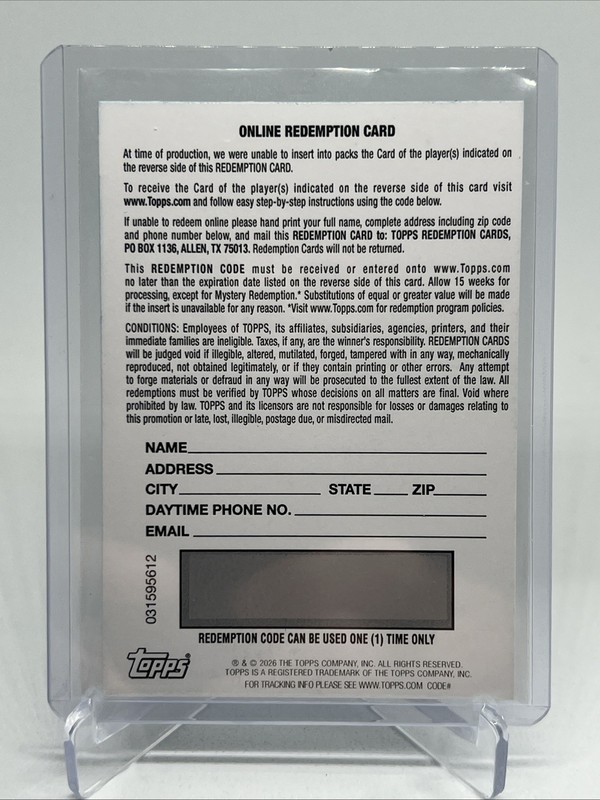 2026 Bowman U Now Brayden Burries Game Used Ball Auto /26 Redemption view 2