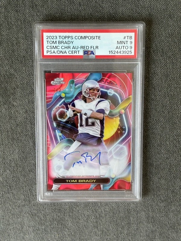 2023 Tom Brady Topps Chrome Cosmic Red Flare Auto Red 1/2 Jersey # PSA 9 AUTO 9