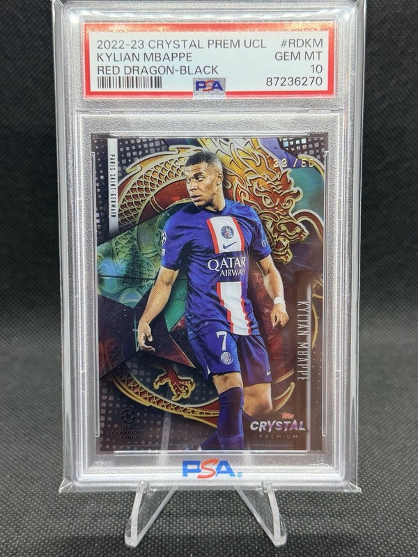 KYLIAN MBAPPE 2022-23 Topps Crystal Premium UCL Red Dragon /50 BLACK PSA 10 RDKM