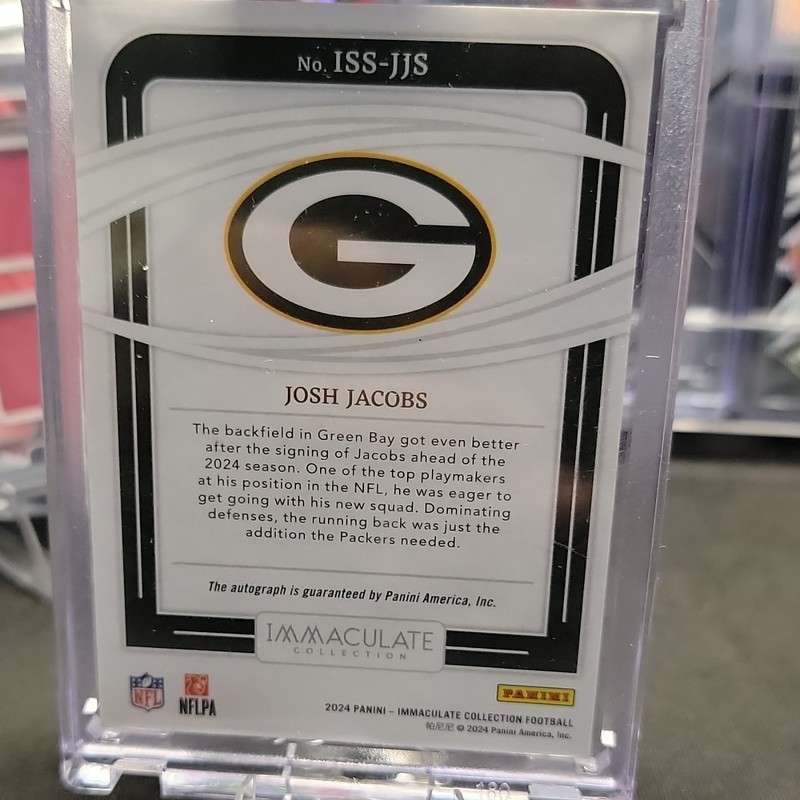 Panini 2024 Immaculate Collection Josh Jacobs Packers Auto ISS-JJS 35/49 view 2