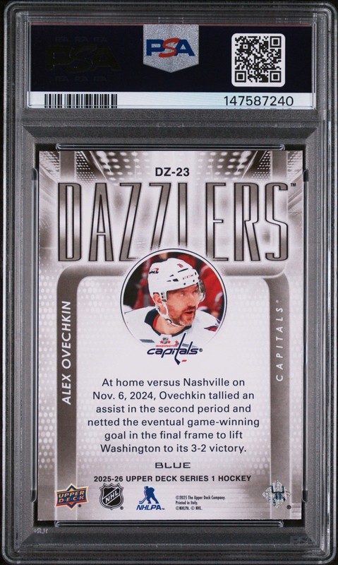Alex Ovechkin PSA 10 Blue Dazzlers DZ23 view 2