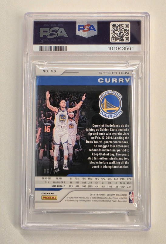 2018 Stephen Curry Obsidian Purple/49 PSA 10 view 2