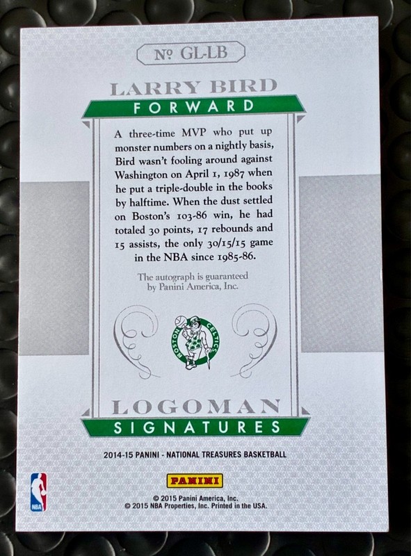 2014-15 National Treasures LARRY BIRD LOGOMAN SIGNATURES AUTO Autograph /49 view 2