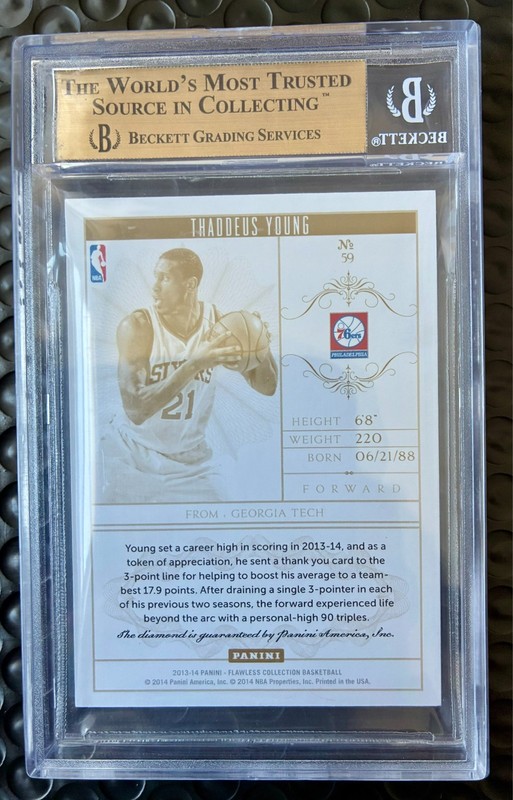 2013-14 Panini Flawless PLATINUM DIAMOND True 1/1 Thaddeus Young 59 BGS 9.5 view 2