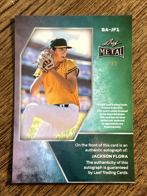 2026 Leaf Metal Baseball Base Auto Jackson Flora White Prismatic #BA-JF1 1/1 view 2
