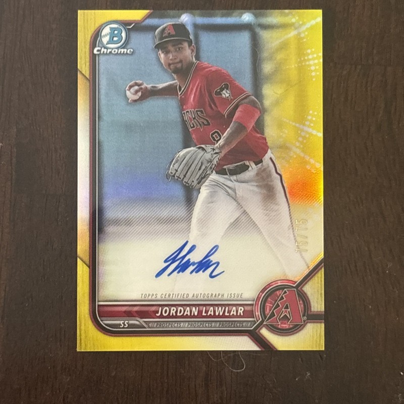 Topps 2022 Bowman Chrome Prospect Auto Jordan Lawlar RC Yellow Refractor /75