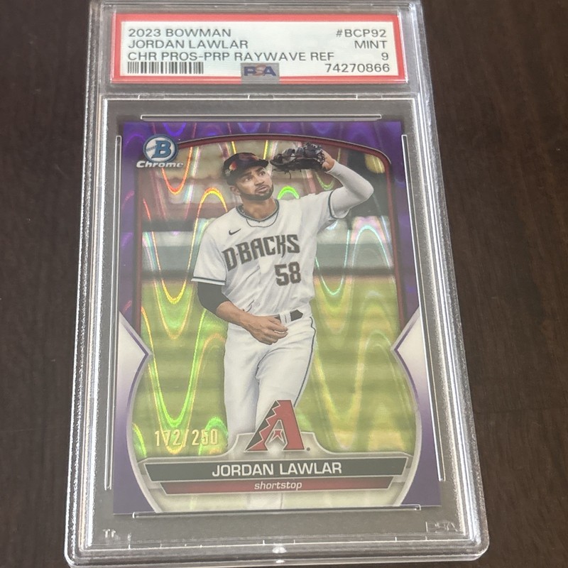 2022 Bowman Chrome Purple Raywave #BCP-141 Jordan Lawlar /250 PSA 9