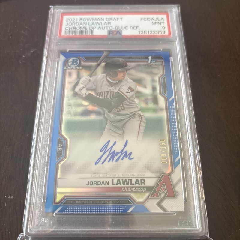 2021 1st Bowman Chrome TRUE BLUE Auto #009/150 Jordan Lawlar PSA 9