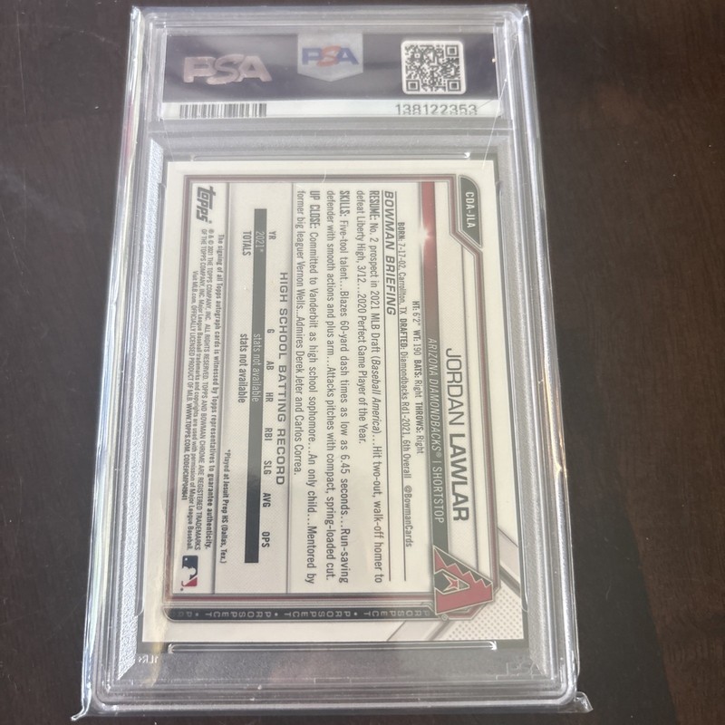 2021 1st Bowman Chrome TRUE BLUE Auto #009/150 Jordan Lawlar PSA 9 view 2