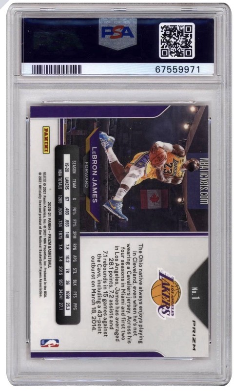 2020 Panini Prizm #1 LeBron James ORANGE ICE PSA 10 Gem Mint Dunk view 2