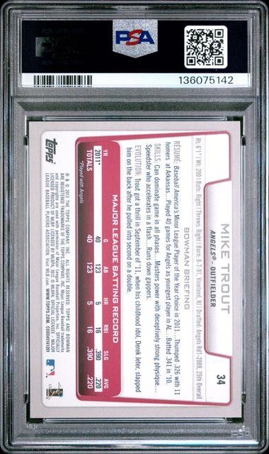 2012 Bowman International MIKE TROUT Baseball Card #34 Angels PSA 7 view 2