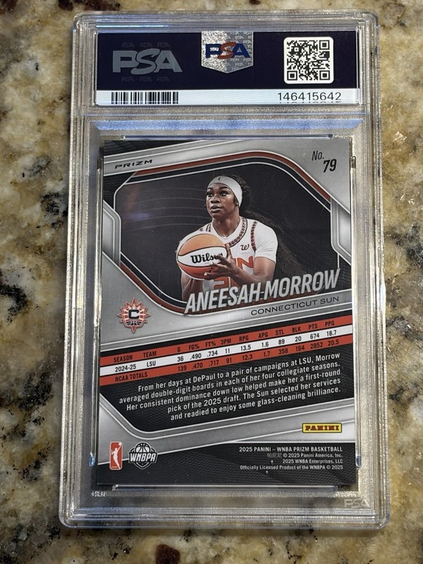 Aneesha Morrow 2025 Panini Prizm WNBA Silver Prizm SP RC PSA 10 Gem Mint POP 1 view 2