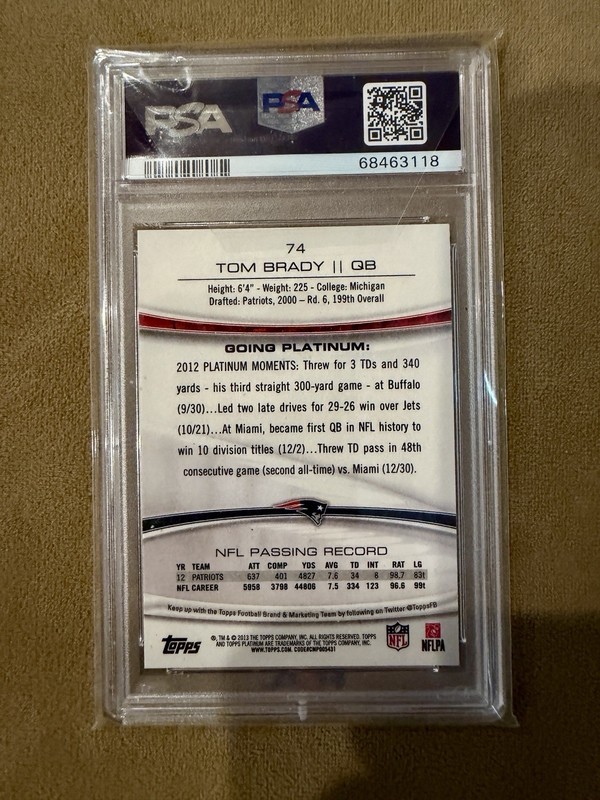 2013 Topps Platinum - Tom Brady #74 PSA 9 view 2