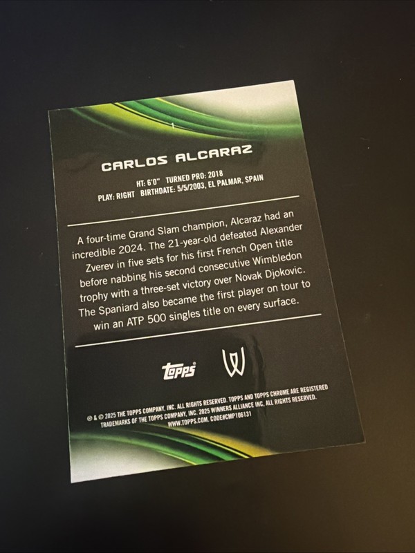 2025 Topps Chrome Tennis - Carlos Alcaraz #1 Prism Refractor view 2