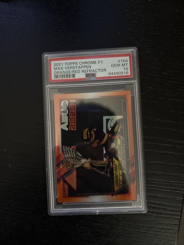 2021 TOPPS CHROME MAX VERSTAPPEN ORANGE RED REFRACTOR ABU DHABI SP PSA 10 POP 5