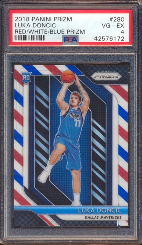 2018 PANINI PRIZM LUKA DONCIC #280 RED WHITE BLUE PRIZM ROOKIE PSA 4!