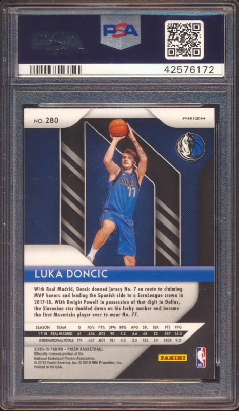 2018 PANINI PRIZM LUKA DONCIC #280 RED WHITE BLUE PRIZM ROOKIE PSA 4! view 2