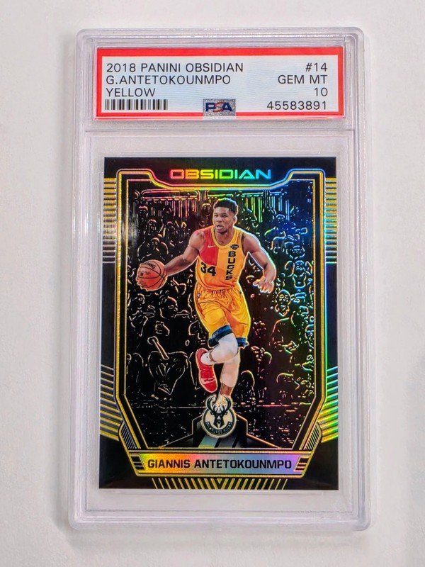 2018 Giannis Antetokounmpo Panini Obsidian Electric Etch Yellow/10 PSA 10