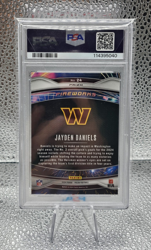 Jayden Daniels 2024 Panini Prizm Fireworks #24 Green Ice RC PSA 10 COMMANDERS view 2
