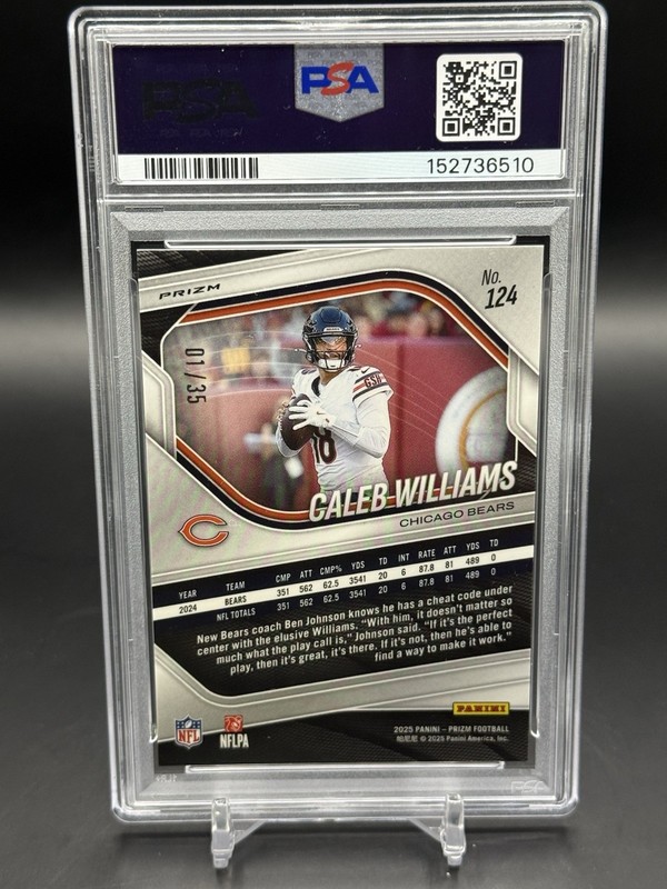 2025 Panini Prizm White Prizm CALEB WILLIAMS 1/35 PSA 10 CHICAGO BEARS 🔥RARE🔥 view 2