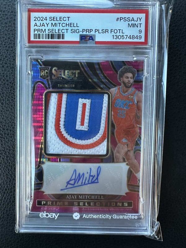 PSA 9 2024-25 Panini Select Auto Ajay Mitchell #PSS-AJY Neon /15 Pop 1