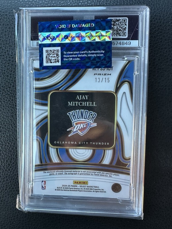 PSA 9 2024-25 Panini Select Auto Ajay Mitchell #PSS-AJY Neon /15 Pop 1 view 2