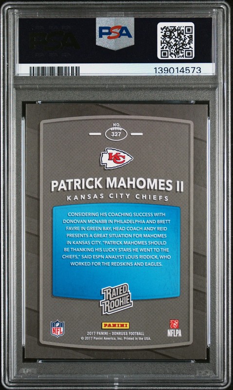 Patrick Mahomes II - 2017 Panini Donruss PSA 8 view 2