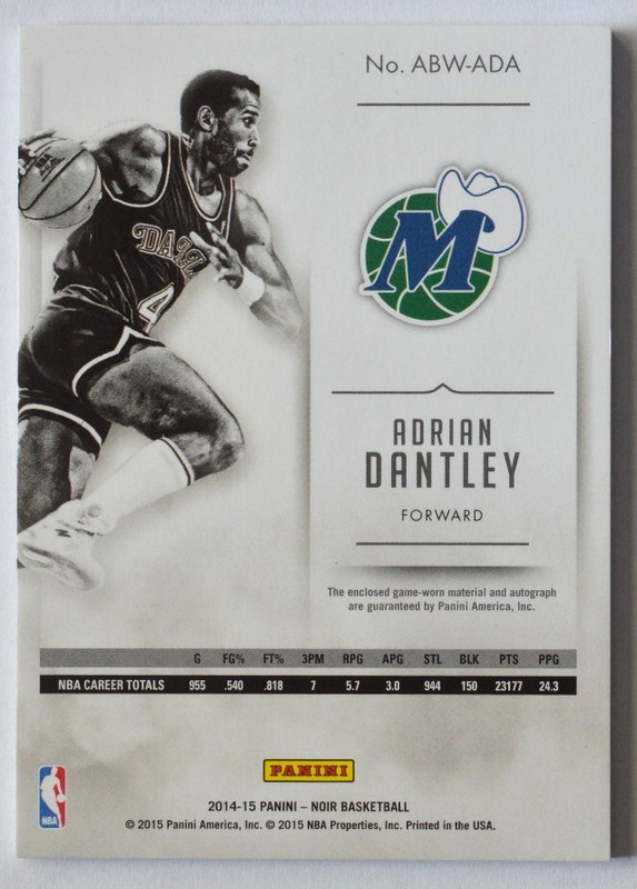 2014-15 Adrian Dantley Panini Noir SSP /25 Game Worn Patch & On Card Auto #ABW view 2