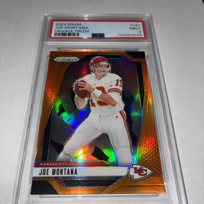 JOE MONTANA 49ERS CHIEFS NFL PRIZM ORANGE PARALLEL SP #/249 PSA 9 MINT 2024 view 2