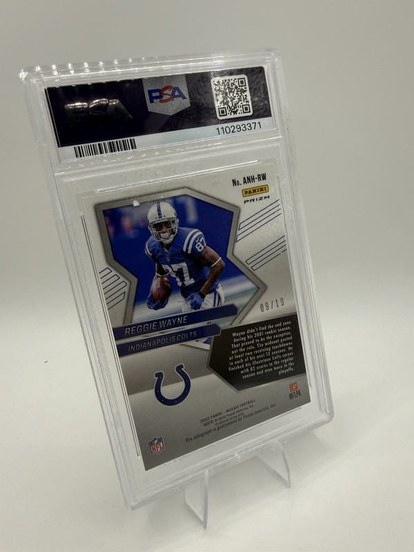 Panini 2022 Mosaic Reggie Wayne No Huddle Autographs Gold Prizm /10 PSA 10 view 2
