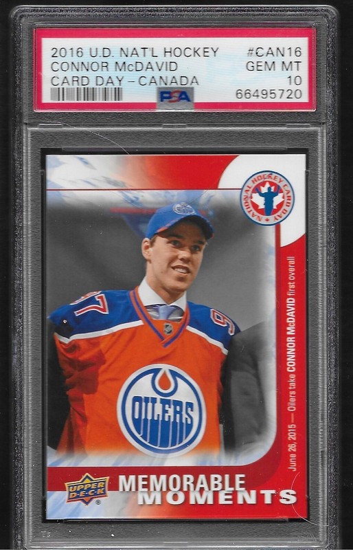 2015-16 CONNOR MCDAVID ROOKIE #16 PSA GEM MINT 10 MEMORABLE MOMENTS UPPER DECK