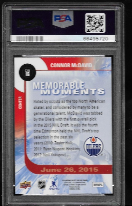 2015-16 CONNOR MCDAVID ROOKIE #16 PSA GEM MINT 10 MEMORABLE MOMENTS UPPER DECK view 2