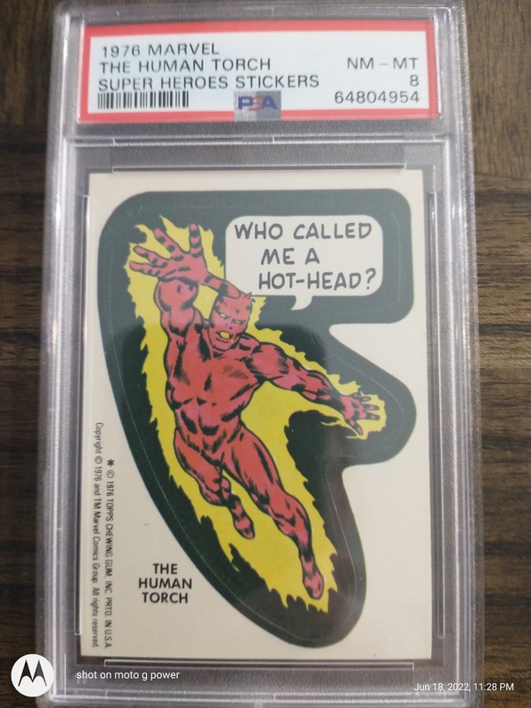 1976 Marvel Super Heroes Stickers Human Torch PSA 8 NM/MT