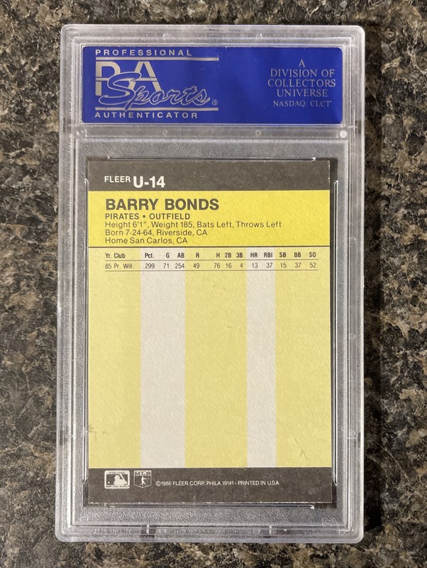 1986 FLEER UPDATE #U-14 BARRY BONDS PITTSBURGH PIRATES PSA NM-MT 8-30695262 AZ16 view 2