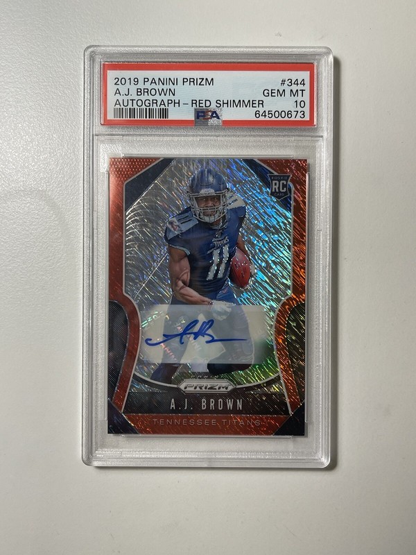 AJ Brown /25 RC auto red shimmer PSA 10 2019 #344🔥🔥🔥!