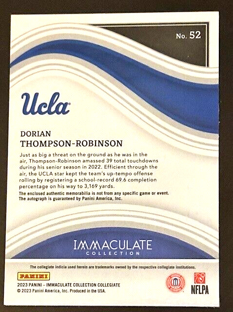 2023 Panini Immaculate Collegiate Dorian Thompson Robinson - RPA Tag Logoman 2/5 view 2