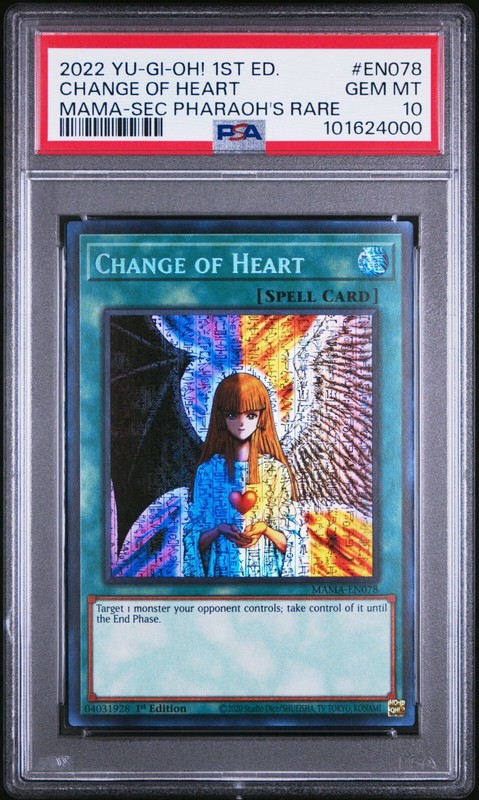 Yugioh PSA 10 Change of Heart Secret Pharaoh's Rare GEM  MINT 1st Ed MAMA-EN078