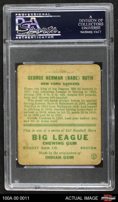 1933 Goudey #149 Babe Ruth Yankees HOF PSA 2 - GOOD view 2