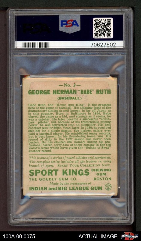 1933 Goudey Sport Kings #2 Babe Ruth  Yankees Baseball  PSA 4 - VG/EX view 2