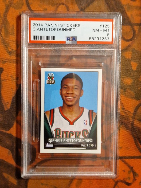 Giannis Antetokounmpo 2014 Panini NBA Stickers Rookie #125 PSA 8 NM-MT