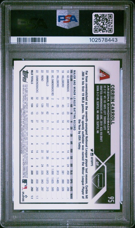 2023 Topps Chrome Logofractor Corbin Carroll #95 SP Image Variation PSA 10 RC view 2